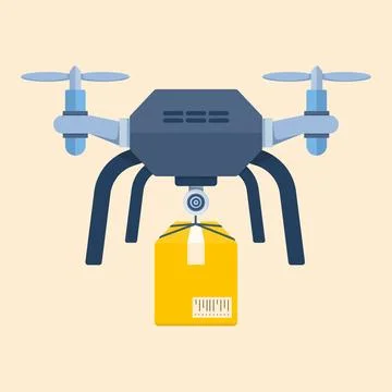 Flat drone carrying parcel in sky vector illustration Stockillustratie