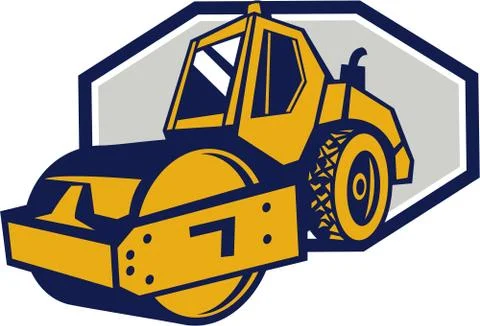 Flat drum road roller retro Stock Illustration
