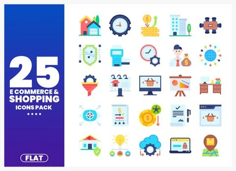 Flat e-commerce and shopping icons pack illustration Stock Illustration