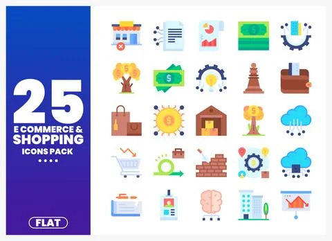Flat e-commerce and shopping icons in a pack with a dark blue background Stock Illustration
