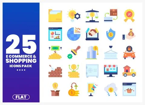 Flat e-commerce and shopping icons pack on white background with blue gradi.. Stock Illustration