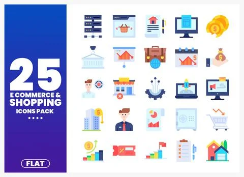 Flat E-commerce and Shopping Icons Pack Stock Illustration