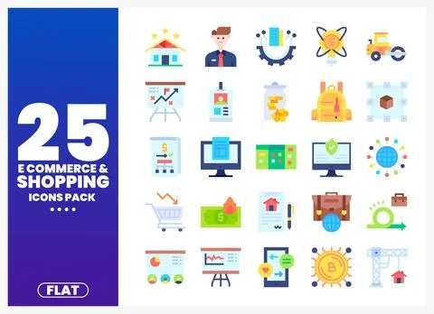 Flat e-commerce and shopping icons pack with detailed graphics for digital .. Stock Illustration