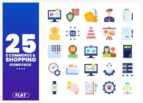Flat e-commerce and shopping icons collection on a white background Stock Illustration