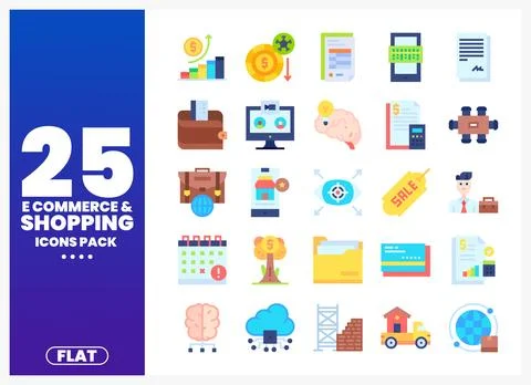 Flat e-commerce and shopping icons pack with business and finance symbols o.. Stock Illustration