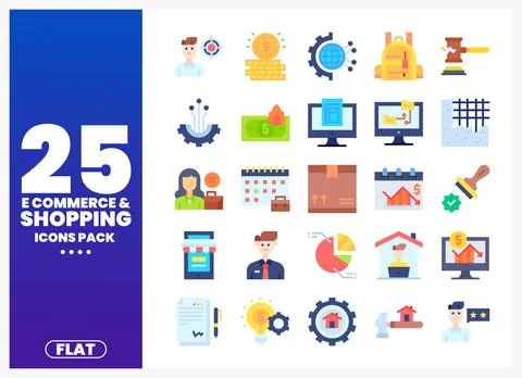 Flat E-commerce and Shopping Icons Pack with Elements Ilustración de archivo