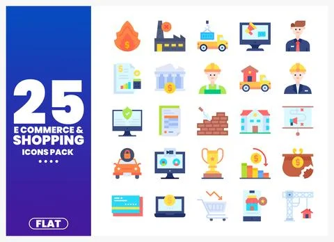 Flat e-commerce and shopping icons in a pack on a white background Stock Illustration