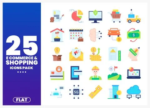 Flat e-commerce and shopping icons pack with elements for digital design pr.. Stock Illustration