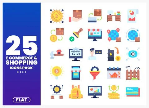 Flat E-commerce Shopping Icons Pack Иллюстрация