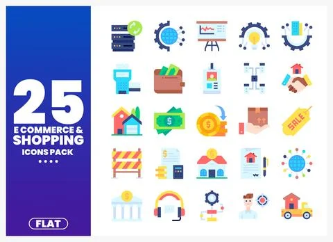 Flat E-commerce Shopping Icons Pack Stock Illustration