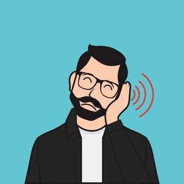 Flat Earache Man Touching his Ear Vector Illustration Stock Illustration