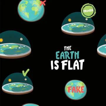 Flat Earth on black background. seamless pattern. Old Vision of Planet. Earth Illustrazione stock