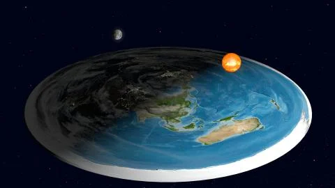 Flat Earth Model. Side view without sun and moon orbit. Asia Stock Illustration