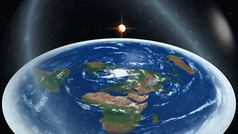 Flat earth model with sun rotating above a dome disk in space. 4K 3D Render Stock Footage 344845817
