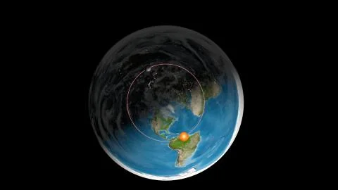 Flat Earth Model. Top view with a clouds layer. America in front Illustrazione stock