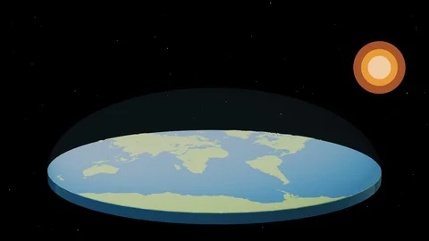 Flat earth with with oceans and continents under a transparent cupola and Stock Footage 124096628