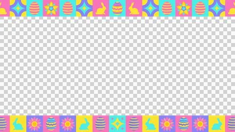 Flat Easter border featuring pastel square motifs on transparent background, Stock Illustration