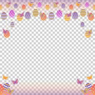 Flat Easter border is showing eggs with bows, butterflies on transparent イラスト素材