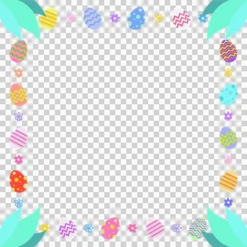 Flat Easter border is showing pastel eggs, flowers and leaves on transparent イラスト素材