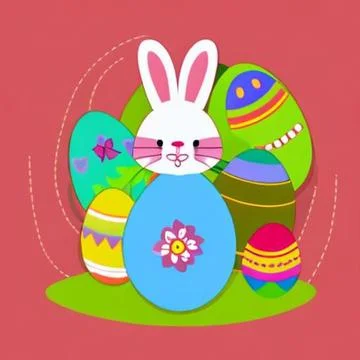 Flat Easter Bunny Pink Background Ilustração Stock
