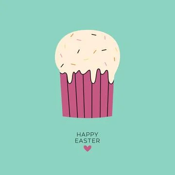 Flat Easter cake. Greeting card for Happy Easter. Trendy minimalistic holid.. 스톡 일러스트
