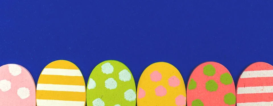 Flat easter eggs background banner with copy space Stock Photos