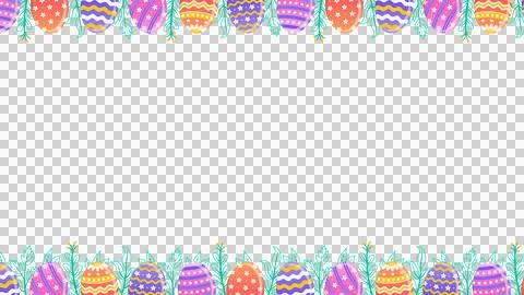Flat Easter frame is featuring patterned eggs and foliage on transparent Illustrazione stock