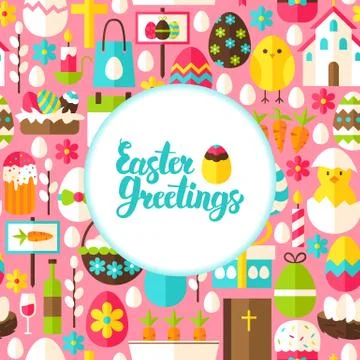 Flat Easter Greetings Postcard Illustrazione stock