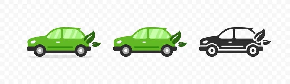 Flat eco-friendly car vector icon design. Vehicle icon view from side Stock Illustration