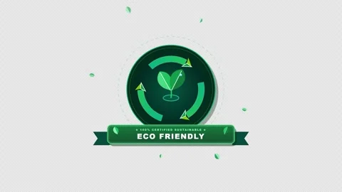 Flat Eco Friendly Green Leaf Recycling Badge with Pulsing Mobius Arrows and 库存影片 347344576