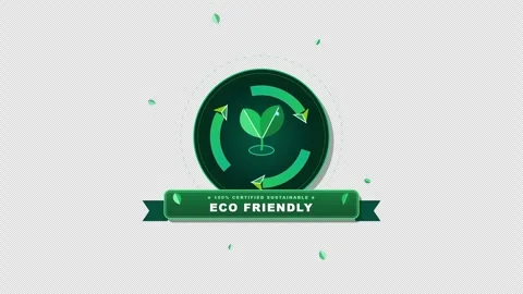 Flat Eco Friendly Green Leaf Recycling Badge with Pulsing Mobius Arrows and 库存影片 347345843