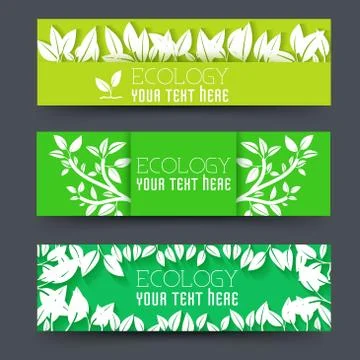 Flat eco leaf horizontal banners concept. Vector illustration design Stock Illustration
