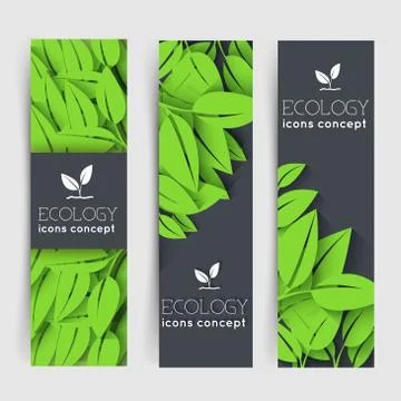 Flat eco leaf vertical banners concept. Vector illustration design Stock Illustration