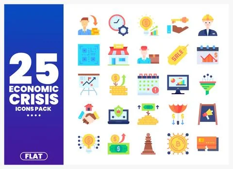 Flat economic crisis icons pack with business symbols Stock-Illustration