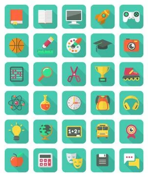 Flat education icons with long shadows Stock Illustration