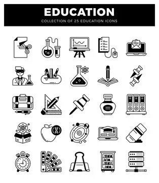 Flat education icons representing learning and science. イラスト素材