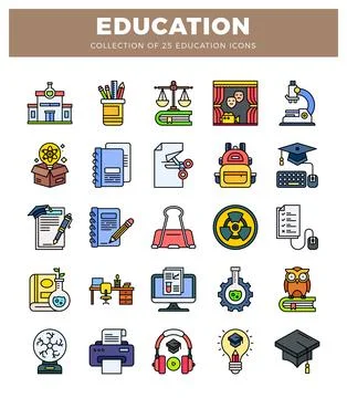 Flat education icons on a white background. featuring scientific and school.. Stock Illustration