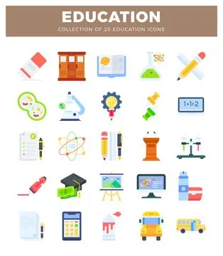 A flat education icons on a white background. featuring school supplies and.. 스톡 일러스트