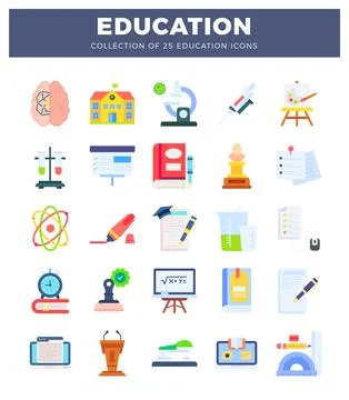 Flat education icons on a white background. representing science. learning... Stock Illustration