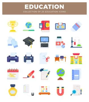 Flat education icons on white background. Stock Illustration