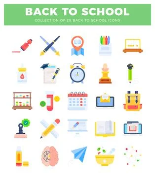 Flat educational icons for back to school. Stock Illustration