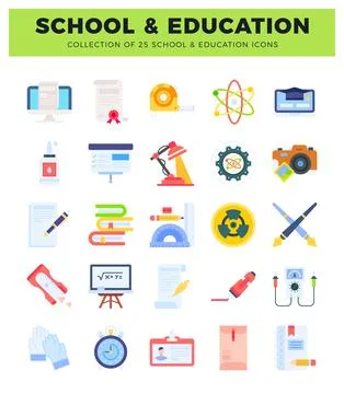 Flat educational icons collection for school and learning Stock Illustration