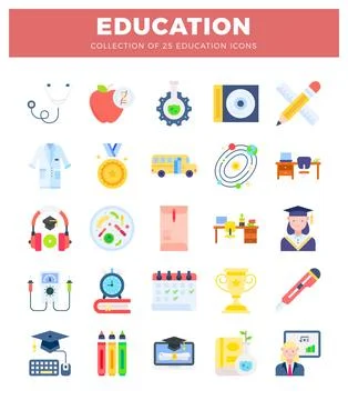 Flat educational icons for learning and knowledge. Stock Illustration