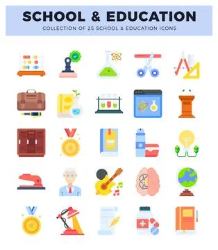 Flat educational icons for school and university. Collection of learning sy.. Stock Illustration