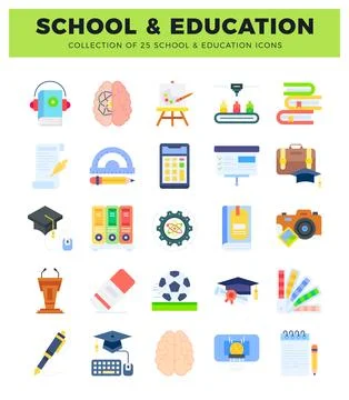 Flat educational icons on white background. Stock Illustration
