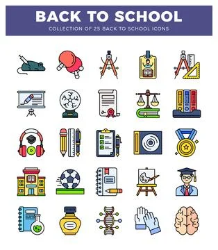 Flat educational icons on white background. school symbols. 스톡 일러스트