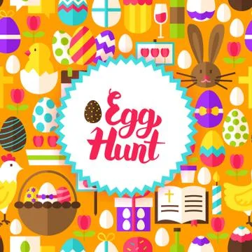 Flat Egg Hunt Postcard Stock Illustration