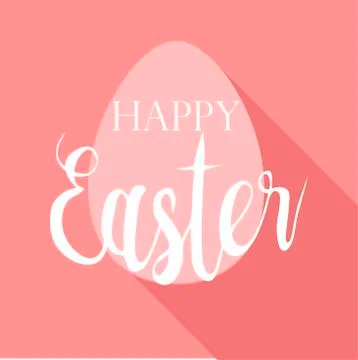 Flat egg with long shadow. Letthering happy Easter. Illustrazione stock