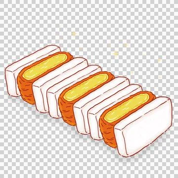 Flat egg sandwich slices are lining diagonally, yellow filling, sparkles, Stock Illustration