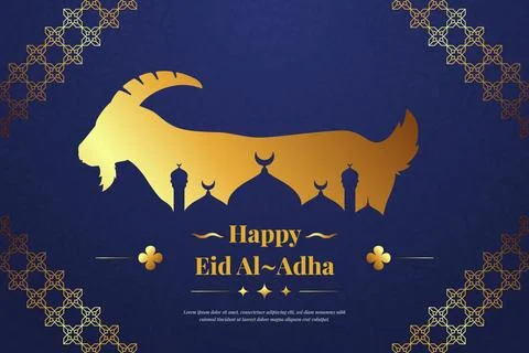 Flat eid al-adha background with golden goat shape Illustrazione stock